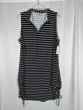 Lands' End Women's XL Black and White Striped Sleeveless Dress XL